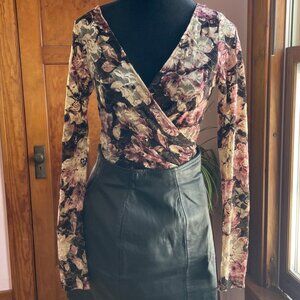 Y2K Sheer Mesh Wrap Top Small | Floral Glitter Night-Out Clubcore NYE (Cache)